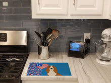 Load image into Gallery viewer, Red and White Tricolor Basset Hound USA American Glass Cutting Boards – Durable, Decorative Kitchen Art Large