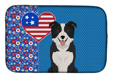 Load image into Gallery viewer, Black and White Border Collie USA American Dish Drying Mat – Absorbent, Artistic Kitchen Essentials
