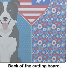 Load image into Gallery viewer, Black and White Border Collie USA American Glass Cutting Boards – Durable, Decorative Kitchen Art Large