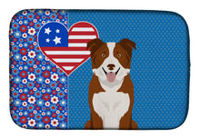 Load image into Gallery viewer, Red and White Border Collie USA American Dish Drying Mat – Absorbent, Artistic Kitchen Essentials