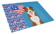 Load image into Gallery viewer, Red and White Border Collie USA American Glass Cutting Boards – Durable, Decorative Kitchen Art Large