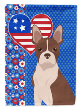 Load image into Gallery viewer, Red Boston Terrier Patriotic Heart Garden Flag – Red, White &amp; Blue Dog Decor with Star Background