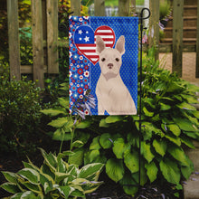 Load image into Gallery viewer, White Boston Terrier Patriotic Heart Garden Flag – Red, White &amp; Blue Dog Decor with Star Background