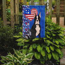 Load image into Gallery viewer, Black Boxer Patriotic Heart Garden Flag – Red, White &amp; Blue Dog Decor with Star Background