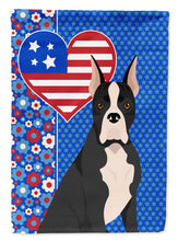 Load image into Gallery viewer, Black Boxer Patriotic Heart Garden Flag – Red, White &amp; Blue Dog Decor with Star Background