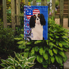 Load image into Gallery viewer, Tricolor Cavalier Spaniel Patriotic Heart Garden Flag – Red, White &amp; Blue Dog Decor with Star Background