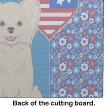 Load image into Gallery viewer, Longhaired Cream Chihuahua USA American Glass Cutting Boards – Durable, Decorative Kitchen Art Large
