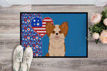 Load image into Gallery viewer, Longhaired Red and White Chihuahua USA American Doormat - 24x36 Decorative Floor Mat – Indoor/Outdoor Rug with Artistic Flair