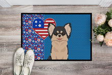 Load image into Gallery viewer, Longhaired Black and White Chihuahua USA American Doormat - 24x36 Decorative Floor Mat – Indoor/Outdoor Rug with Artistic Flair