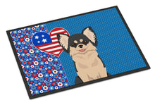 Load image into Gallery viewer, Longhaired Black and White Chihuahua USA American Doormat - 24x36 Decorative Floor Mat – Indoor/Outdoor Rug with Artistic Flair