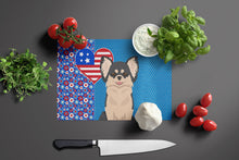 Load image into Gallery viewer, Longhaired Black and White Chihuahua USA American Glass Cutting Boards – Durable, Decorative Kitchen Art Large