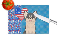 Load image into Gallery viewer, Longhaired Black and White Chihuahua USA American Glass Cutting Boards – Durable, Decorative Kitchen Art Large