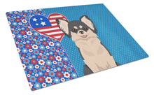 Load image into Gallery viewer, Longhaired Black and White Chihuahua USA American Glass Cutting Boards – Durable, Decorative Kitchen Art Large