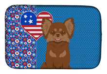 Load image into Gallery viewer, Longhaired Chocolate and Tan Chihuahua USA American Dish Drying Mat – Absorbent, Artistic Kitchen Essentials