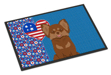 Load image into Gallery viewer, Longhaired Chocolate and Tan Chihuahua USA American Doormat - 24x36 Decorative Floor Mat – Indoor/Outdoor Rug with Artistic Flair