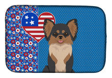Load image into Gallery viewer, Longhaired Black and Tan Chihuahua USA American Dish Drying Mat – Absorbent, Artistic Kitchen Essentials