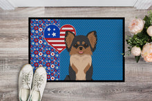 Load image into Gallery viewer, Longhaired Black and Tan Chihuahua USA American Doormat - 24x36 Decorative Floor Mat – Indoor/Outdoor Rug with Artistic Flair