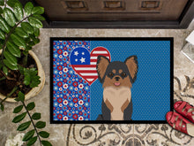 Load image into Gallery viewer, Longhaired Black and Tan Chihuahua USA American Doormat - 24x36 Decorative Floor Mat – Indoor/Outdoor Rug with Artistic Flair