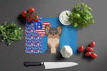 Load image into Gallery viewer, Longhaired Black and Tan Chihuahua USA American Glass Cutting Boards – Durable, Decorative Kitchen Art Large