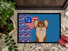 Load image into Gallery viewer, Longhaired Chocolate and White Chihuahua USA American Doormat - 24x36 Decorative Floor Mat – Indoor/Outdoor Rug with Artistic Flair