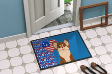 Load image into Gallery viewer, Longhaired Chocolate and White Chihuahua USA American Doormat - 24x36 Decorative Floor Mat – Indoor/Outdoor Rug with Artistic Flair