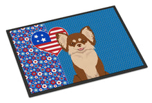 Load image into Gallery viewer, Longhaired Chocolate and White Chihuahua USA American Doormat - 24x36 Decorative Floor Mat – Indoor/Outdoor Rug with Artistic Flair