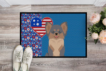 Load image into Gallery viewer, Longhaired Blue and Tan Chihuahua USA American Doormat - 24x36 Decorative Floor Mat – Indoor/Outdoor Rug with Artistic Flair