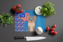 Load image into Gallery viewer, Longhaired Blue and Tan Chihuahua USA American Glass Cutting Boards – Durable, Decorative Kitchen Art Large
