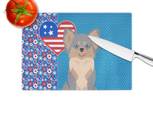 Load image into Gallery viewer, Longhaired Blue and Tan Chihuahua USA American Glass Cutting Boards – Durable, Decorative Kitchen Art Large