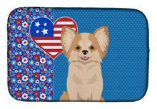 Load image into Gallery viewer, Longhaired Gold and White Chihuahua USA American Dish Drying Mat – Absorbent, Artistic Kitchen Essentials
