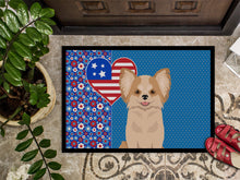 Load image into Gallery viewer, Longhaired Gold and White Chihuahua USA American Doormat - 24x36 Decorative Floor Mat – Indoor/Outdoor Rug with Artistic Flair