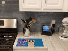 Load image into Gallery viewer, Longhaired Black and White #2 Chihuahua USA American Glass Cutting Boards – Durable, Decorative Kitchen Art Large