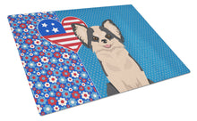 Load image into Gallery viewer, Longhaired Black and White #2 Chihuahua USA American Glass Cutting Boards – Durable, Decorative Kitchen Art Large