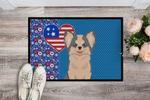 Load image into Gallery viewer, Longhaired Blue and White Chihuahua USA American Doormat - 24x36 Decorative Floor Mat – Indoor/Outdoor Rug with Artistic Flair
