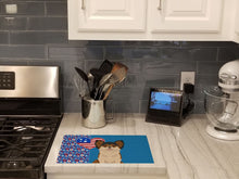 Load image into Gallery viewer, Longhaired Black and Red Chihuahua USA American Glass Cutting Boards – Durable, Decorative Kitchen Art Large