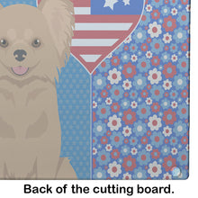 Load image into Gallery viewer, Longhaired Gold Chihuahua USA American Glass Cutting Boards – Durable, Decorative Kitchen Art Large