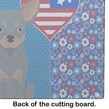 Load image into Gallery viewer, Blue and Tan Chihuahua USA American Glass Cutting Boards – Durable, Decorative Kitchen Art Large