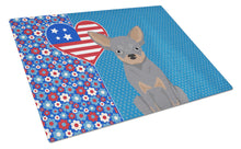 Load image into Gallery viewer, Blue and Tan Chihuahua USA American Glass Cutting Boards – Durable, Decorative Kitchen Art Large