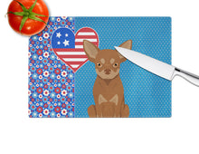 Load image into Gallery viewer, Chocolate and Tan Chihuahua USA American Glass Cutting Boards – Durable, Decorative Kitchen Art Large