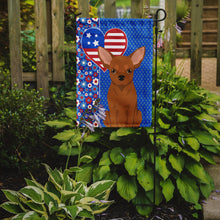 Load image into Gallery viewer, Red Chihuahua Patriotic Heart Garden Flag – Red, White &amp; Blue Dog Decor with Star Background