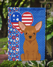 Load image into Gallery viewer, Red Chihuahua Patriotic Heart Garden Flag – Red, White &amp; Blue Dog Decor with Star Background