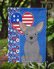 Load image into Gallery viewer, Blue Chihuahua Patriotic Heart Garden Flag – Red, White &amp; Blue Dog Decor with Star Background