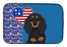 Load image into Gallery viewer, Longhair Black and Tan Dachshund USA American Dish Drying Mat – Absorbent, Artistic Kitchen Essentials