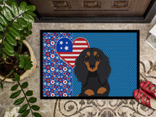 Load image into Gallery viewer, Longhair Black and Tan Dachshund USA American Doormat - 24x36 Decorative Floor Mat – Indoor/Outdoor Rug with Artistic Flair