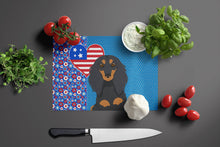 Load image into Gallery viewer, Longhair Black and Tan Dachshund USA American Glass Cutting Boards – Durable, Decorative Kitchen Art Large