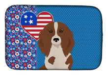 Load image into Gallery viewer, Longhair Red Pedbald Dachshund USA American Dish Drying Mat – Absorbent, Artistic Kitchen Essentials