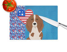 Load image into Gallery viewer, Longhair Red Pedbald Dachshund USA American Glass Cutting Boards – Durable, Decorative Kitchen Art Large