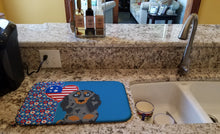 Load image into Gallery viewer, Longhair Blue and Tan Dapple Dachshund USA American Dish Drying Mat – Absorbent, Artistic Kitchen Essentials