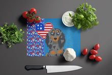 Load image into Gallery viewer, Longhair Blue and Tan Dapple Dachshund USA American Glass Cutting Boards – Durable, Decorative Kitchen Art Large