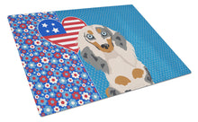 Load image into Gallery viewer, Longhair Cream Dapple Dachshund USA American Glass Cutting Boards – Durable, Decorative Kitchen Art Large
